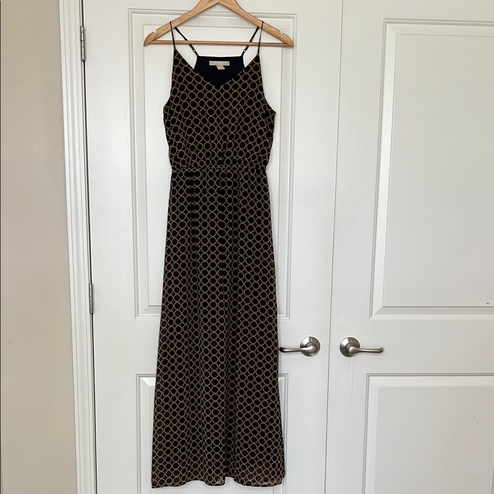 Banana Republic Navy and Yellow ring pattern Spaghetti Strap Maxi Dress Sz 0